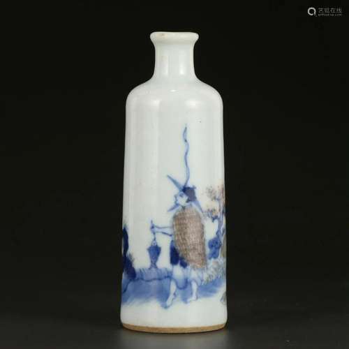 A BLUE AND WHITE 'FIGURES' SNUFF BOTTLE