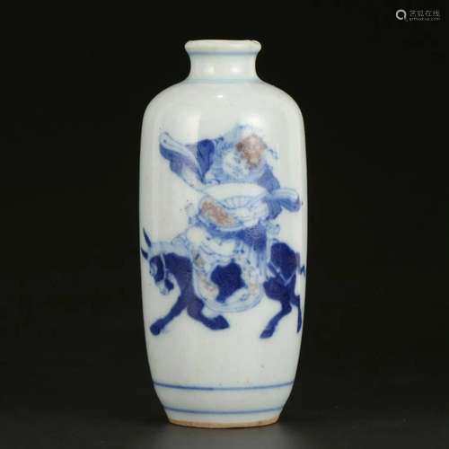 A BLUE AND WHITE 'FIGURES' SNUFF BOTTLE