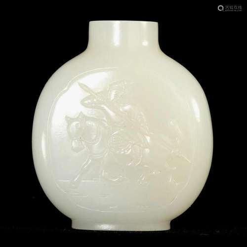 A WHITE JADE 'GUANGONG' SNUFF BOTTLE