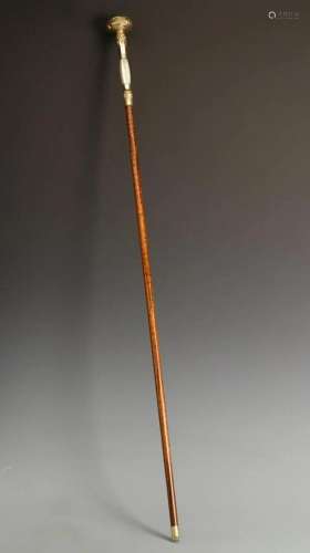 CHINESE HARDWOOD HUANGHUALI SILVER MOUNTED HAND STICK
