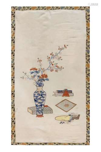 CHINESE KESI EMBROIDERY TAPESTRY OF FLOWER IN VASE