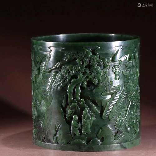 CHINESE SPINACH JADE MOUNTAIN VIEWS SCHOLAR BRUSH POT