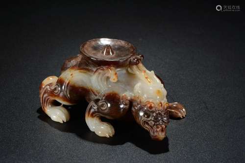 CHINESE ANCIENT JADE BEAST CANDLE HOLDER