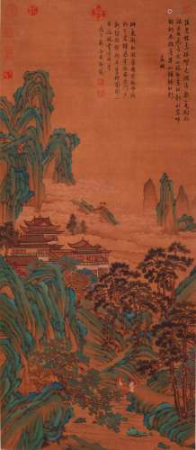 CHINESE SCROLL PAINTING OF MOUNTAIN VIEWS SIGNED BY WEN