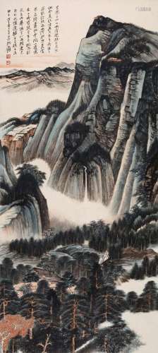 CHINESE SCROLL PAINTING OF MOUNTAIN VIEWS SIGNED BY