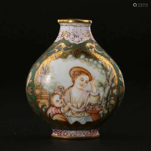 AN ENAMELLED BRONZE 'LADIES AND BOYS' SNUFF BOTTLE