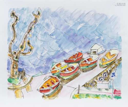 Ivo Hauptmann (Erkner 1886 - Hamburg 1973). Boats on the Pie...