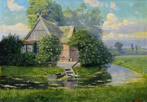 Richard de Bruycker (1884 - 1948). Farm House by a River.