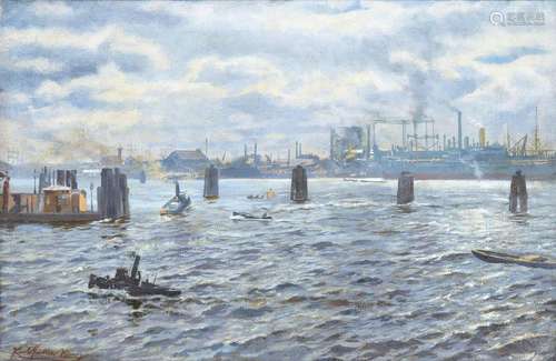 Karl Müller (Hamburg 1865 - Theresienstadt 1942). Port of Ha...