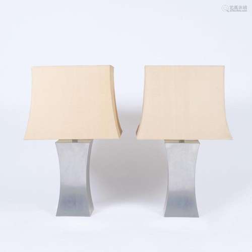 A Pair of Stainless Steel Table Lamps.