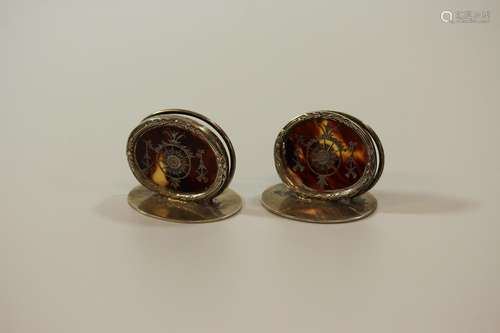 A Pair of Sterling Silver and Tortoiseshell Menu holders. Wi...