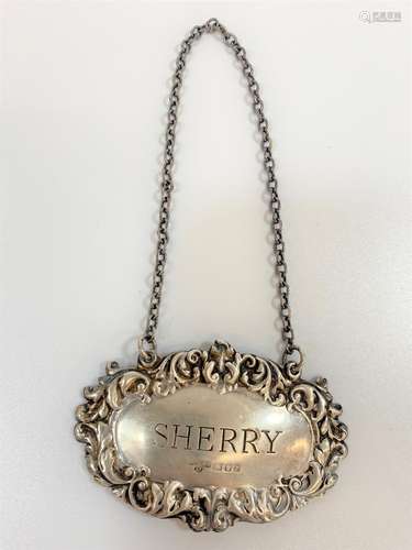 A Modern Sterling silver Decanter label. For Sherry. London ...