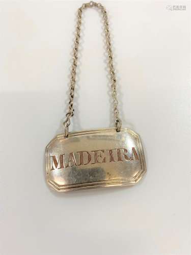A George III Sterling Silver Decanter label. For Madeira Bir...