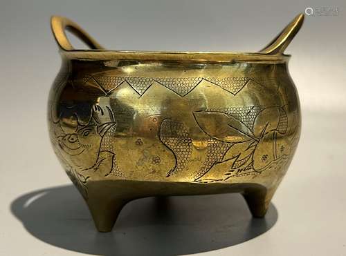 CHINESE BRONZE CENSER , D 11.5CM H 9.5CM