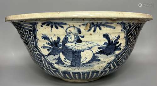 LARGE CHINESE BLUE AND WHITE BOWL ,D 31.5CM H 14.5CM