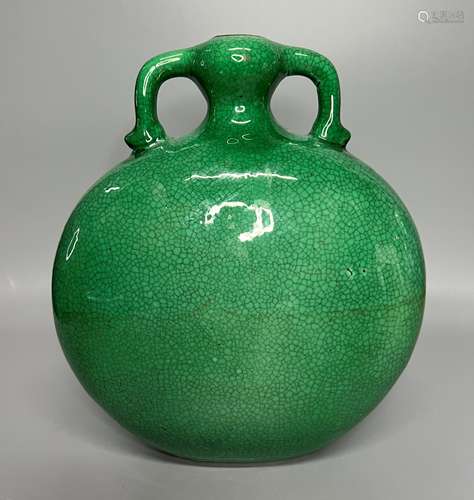 CHINESE GREEN GLAZED MOON FLASK ,D 18.5CM H 21.5CM