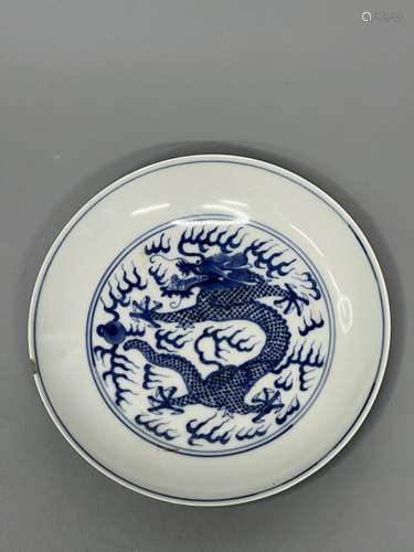 CHINESE BLUE AND WHITE DRAGON PLATE , D16.5CM