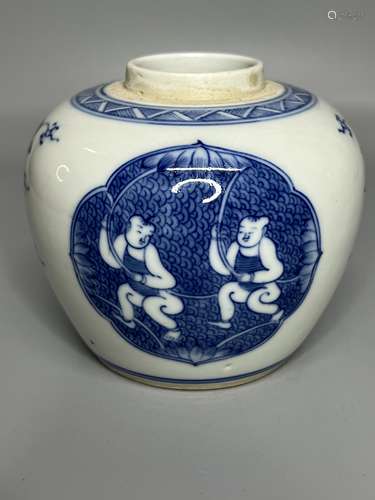 CHINESE BLUE AND WHITE GINGER JAR ,H 10CM