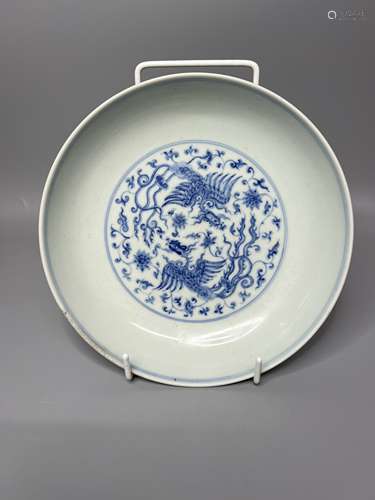 CHINESE BLUE AND WHITE PLATE ,D 21CM H 4.8CM