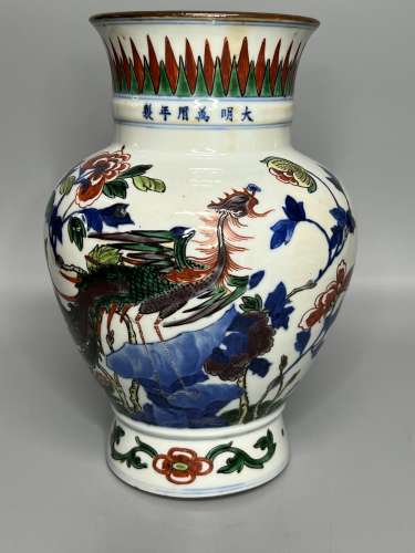 CHINESE BLUE AND WHITE AND FAMILLE VERTW VASE ,H 20CM