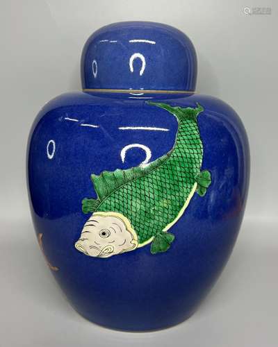 LARGE CHINESE FAMILLE VERTE GINGER JAR AND COVER ,H26.5 CM D...