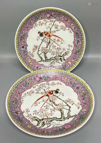 PAIR OF CHINESE FAMILLE ROSE PLATE,D 33CM