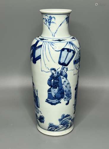 CHINESE BLUE AND WHITE VASE , HAND PAINTED FIGURES ,H 23CM