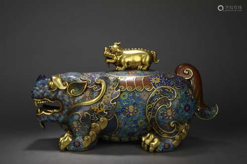 CHINESE CLOISONNE LION DOG CENSER ,47.5X 18X26CM ,WEIGHT 105...