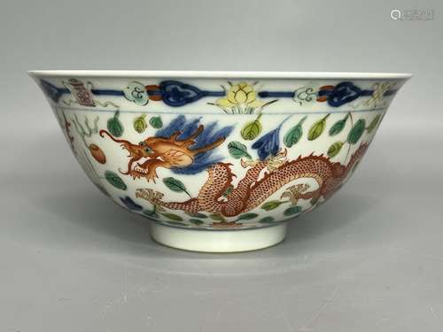 CHINESE FAMILLE VERTE BOWL ,D 15.5CM H 6.8CM