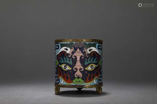 CHINESE CLOISONNE BRUSH POT , 9.5 X8.6 CM , WEIGHT 650G