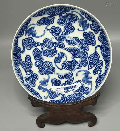 CHINESE BLUE AND WHITE PLATE ,D 16.5CM