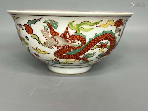 CHINESE FAMILLE VERTE BOWL ,D 15.4CM H 7CM