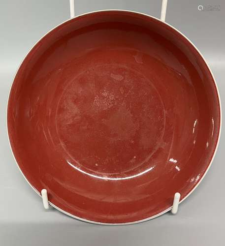 CHINESE OX BLOOD GLAZED PLATE ,D 18.5CM