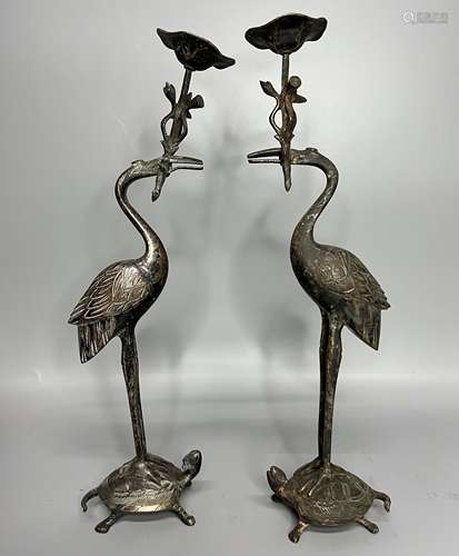 PAIR OF CHINESE METAL CANDLE STICK ,H 33CM