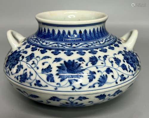 CHINESE BLUE AND WHITE VASE , H 9CM D 15CM