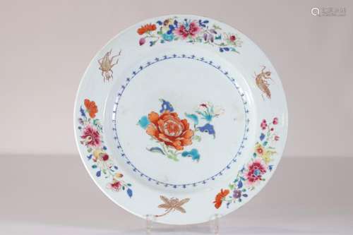 18th century famille rose plate decorated with flowers and i...