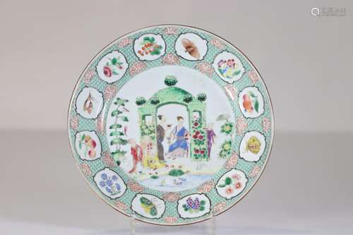 Plate (famille verte) decorated with characters and 18th cen...