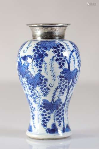 Chinese blanc-bleu porcelain vase decorated with grapes