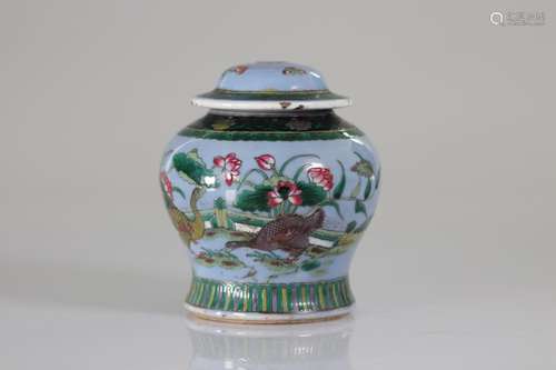 China potiche covered with duck decor mounted as a lamp