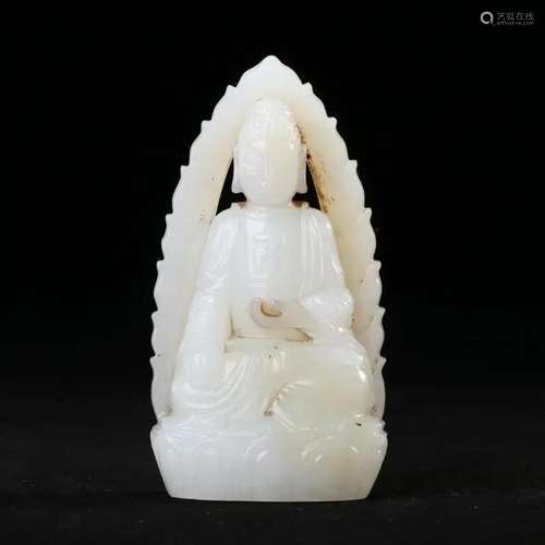 A WHITE JADE FIGURE OF SEATED BODHISATTVA