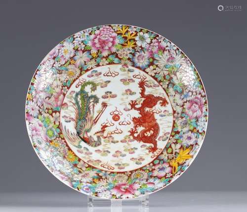 China dish decorated with dragon and phoenix with a thousand...