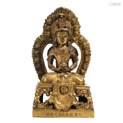 A GILT-BRONZE FIGURE OF SEATED AMITAYUS