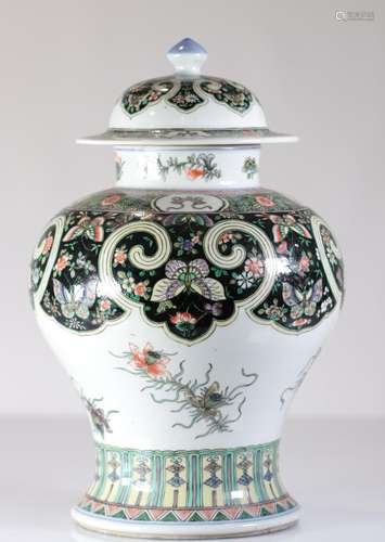 China porcelain vase with floral decoration and butterflies ...