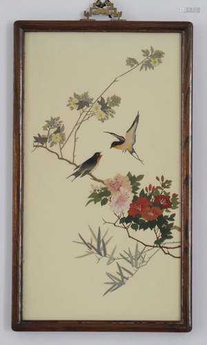 China lot of 4 panels decorated with flowers and birds aroun...