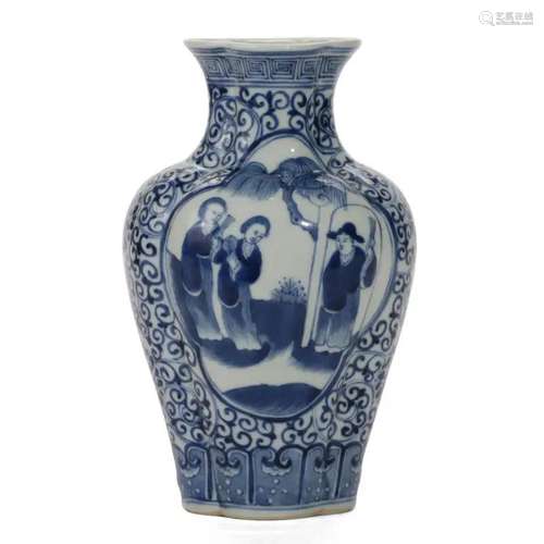 A BLUE AND WHITE 'FIGURES' VASE