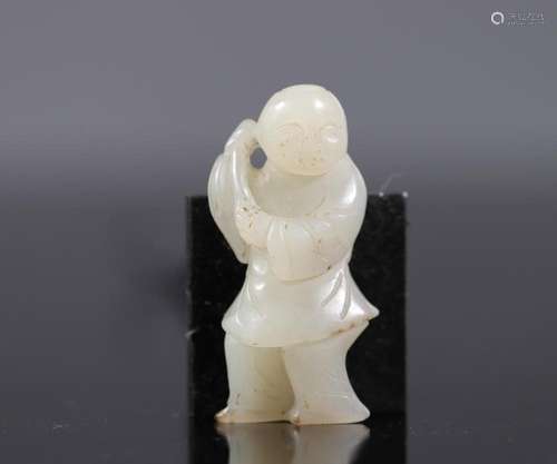 China carved white jade pendant of a Qing period boy