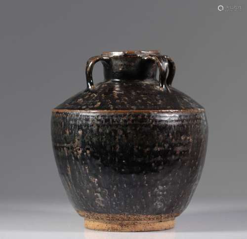 China Tenmoku vase in glazed sandstone, Song period