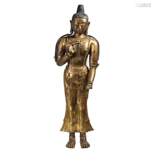 A GILT-BRONZE FIGURE OF BODHISATTVA