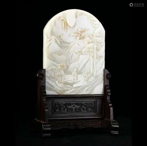 A WHITE JADE 'LANDSCAPES' TABLESCREEN, CHINA