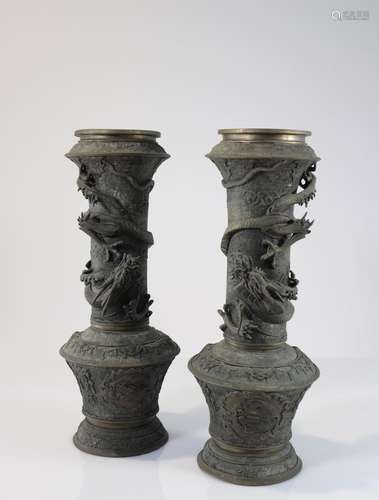 Japan pair of bronze vase decorated with dragons XIX